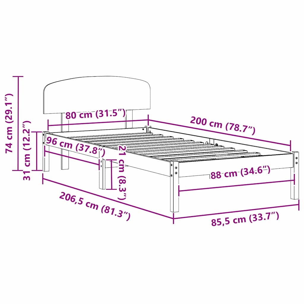 Cadre de lit Marron 80 x 200 cm Bois de pin massif - XIOS