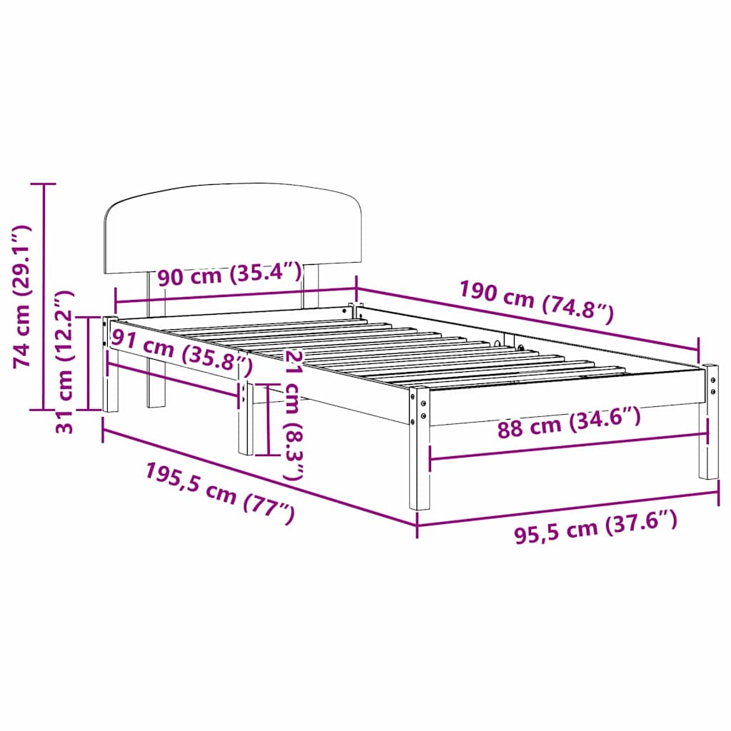 Cadre de lit Marron 90 x 190 cm Bois de pin massif - XIOS