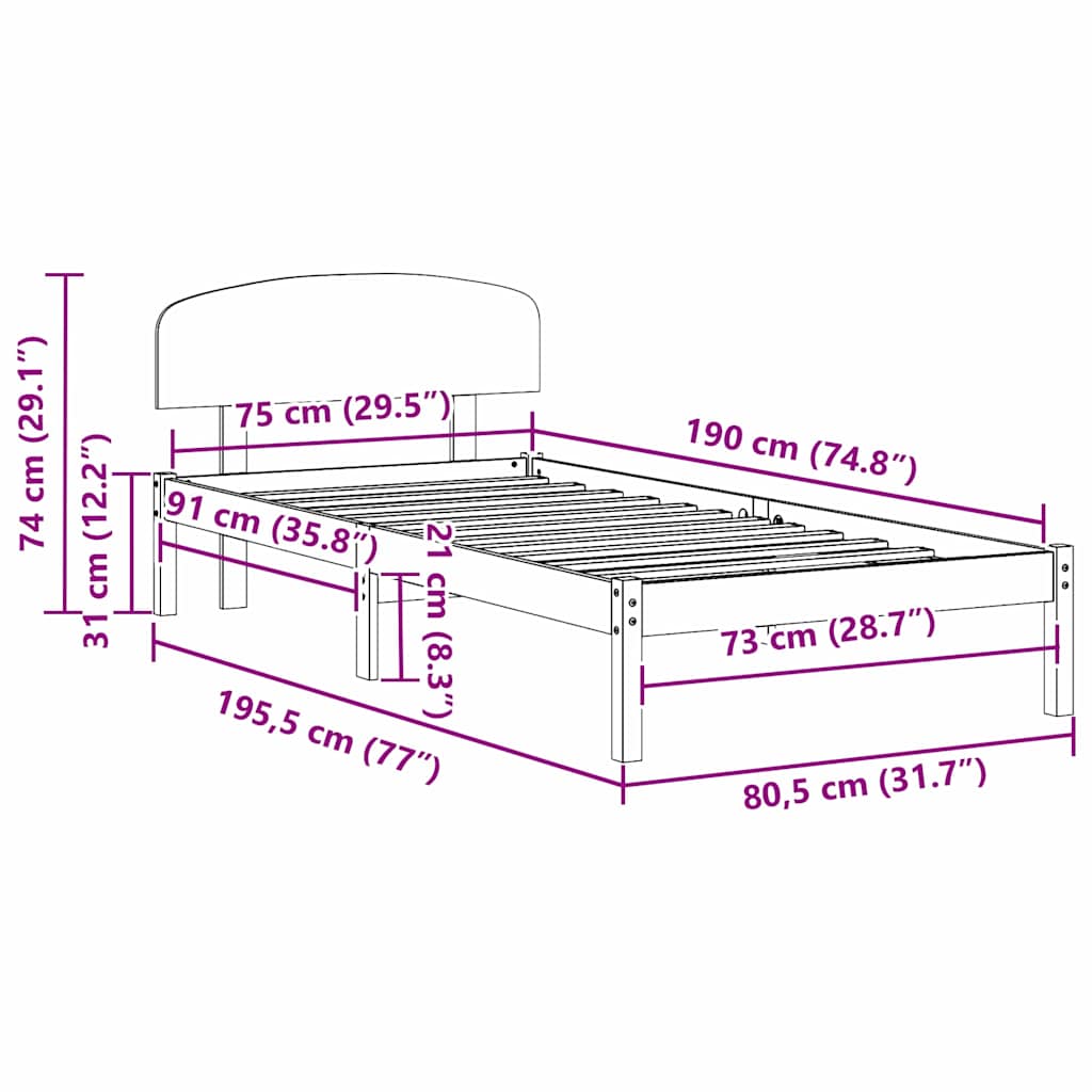Cadre de lit Marron 75 x 190 cm Bois de pin massif - XIOS