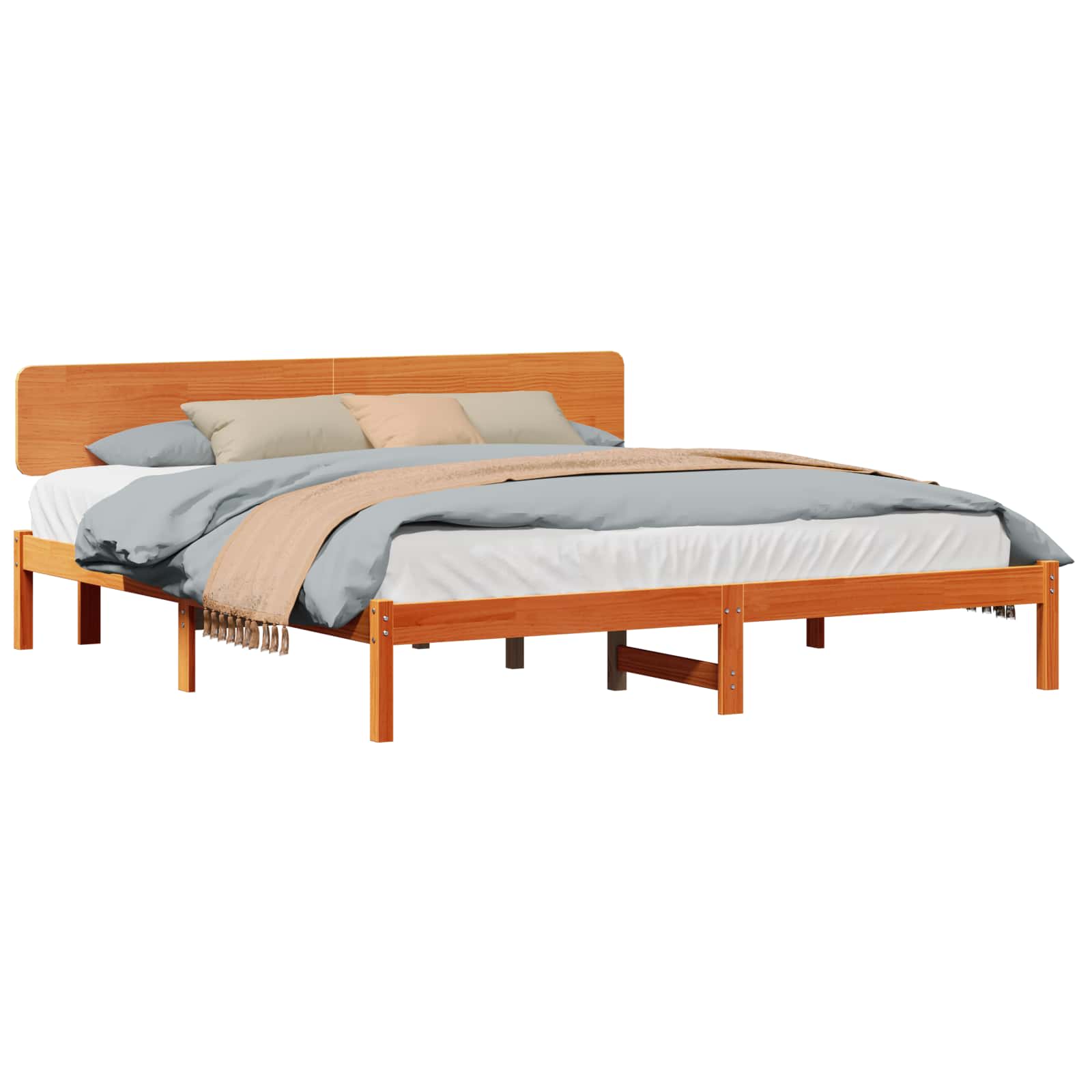 Cadre de lit avec tête de lit Brun cire 180 x 200 cm Pin massif