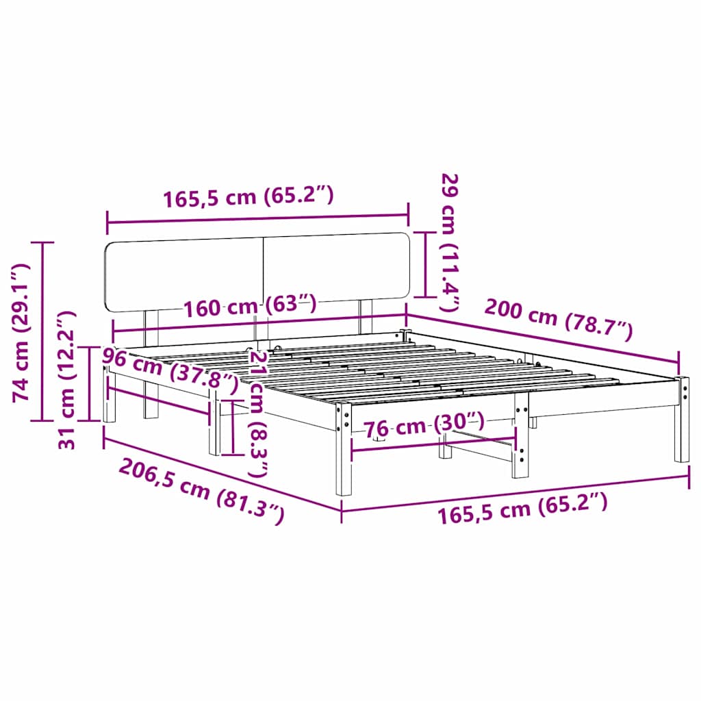 Cadre de lit avec tête de lit Naturel 160 x 200 cm - XIOS