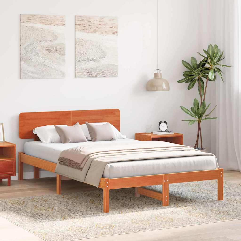 Cadre de lit avec tête de lit Brun cire 135 x 190 cm - XIOS