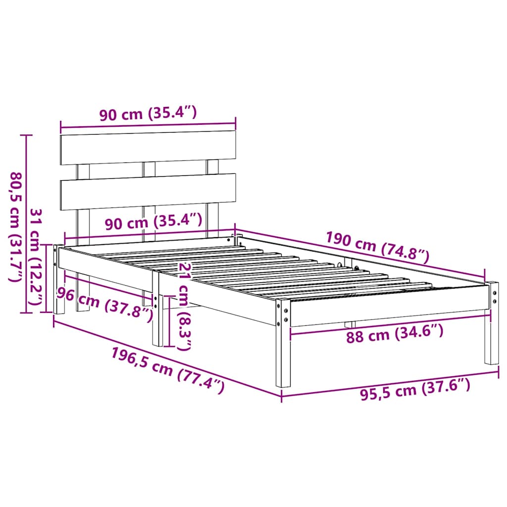 Cadre de lit Marron 90 x 190 cm Bois de pin massif - XIOS