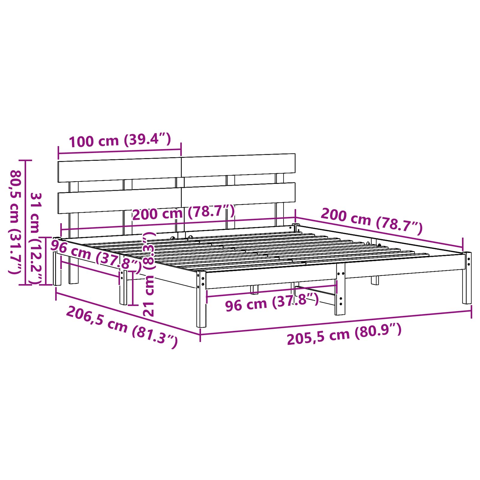 Cadre de lit Blanc 200 x 200 cm Bois de pin massif - XIOS