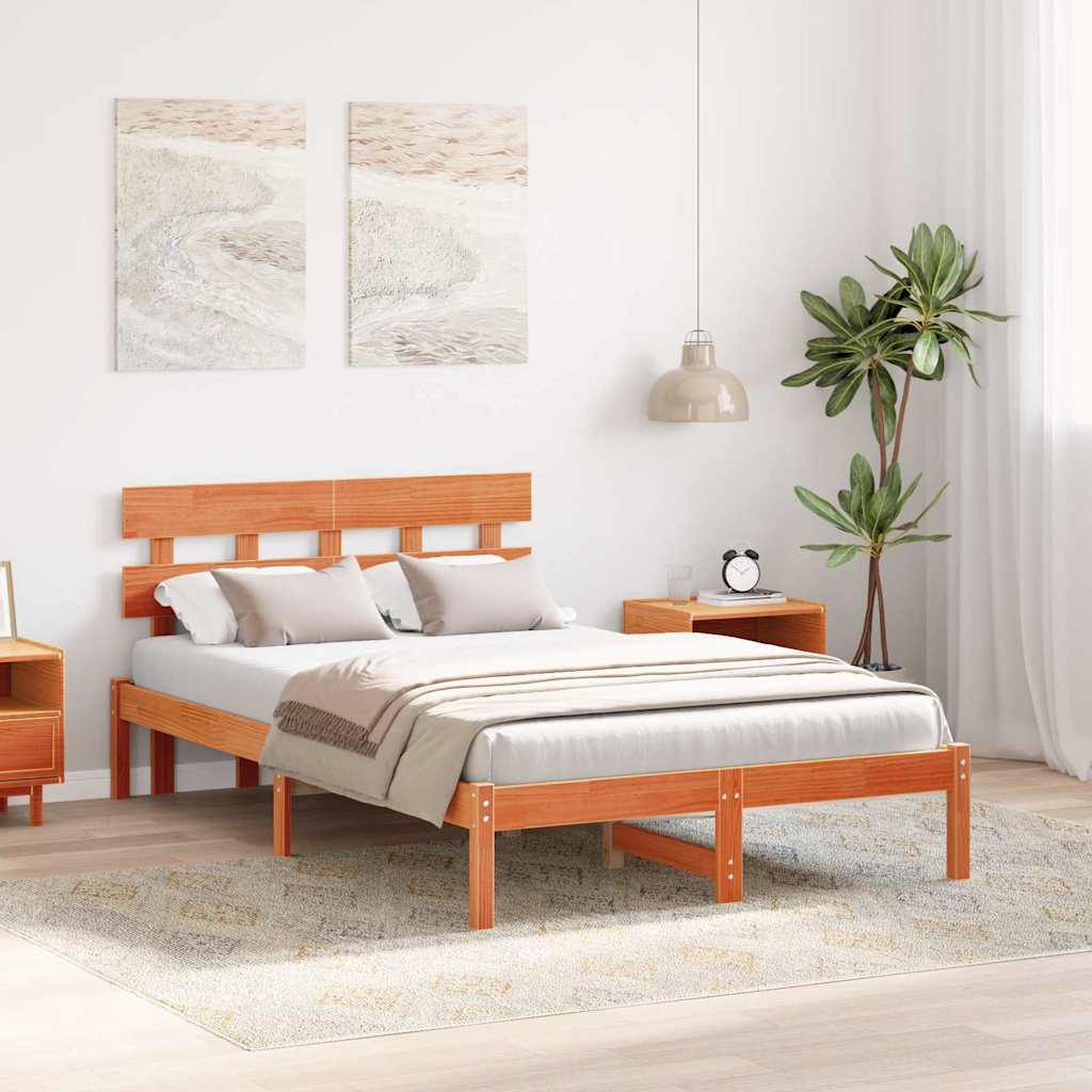 Cadre de lit Marron 135 x 190 cm Bois de pin massif - XIOS