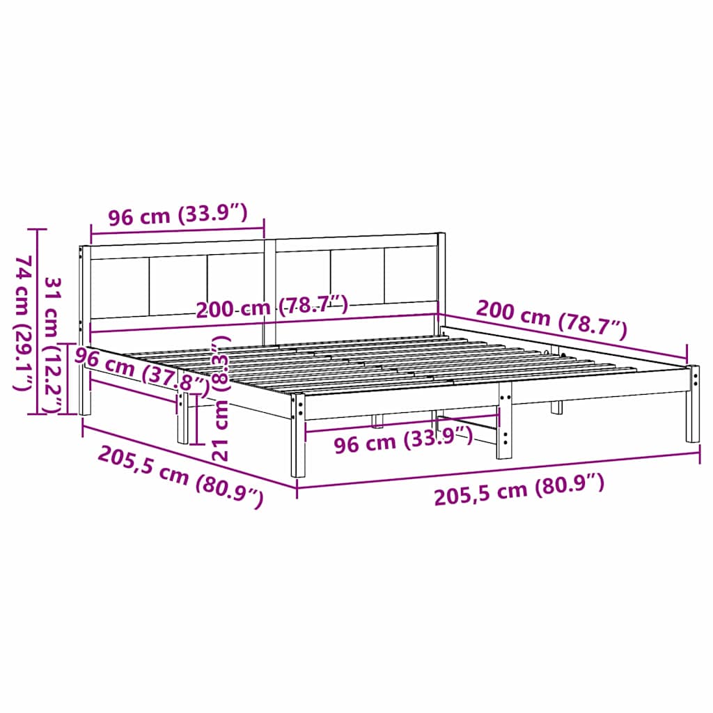 Cadre de lit Blanc 200 x 200 cm Bois de pin massif - XIOS