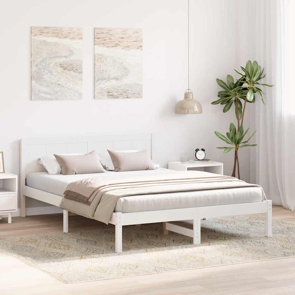 Cadre de lit Blanc 150 x 200 cm Bois de pin massif - XIOS