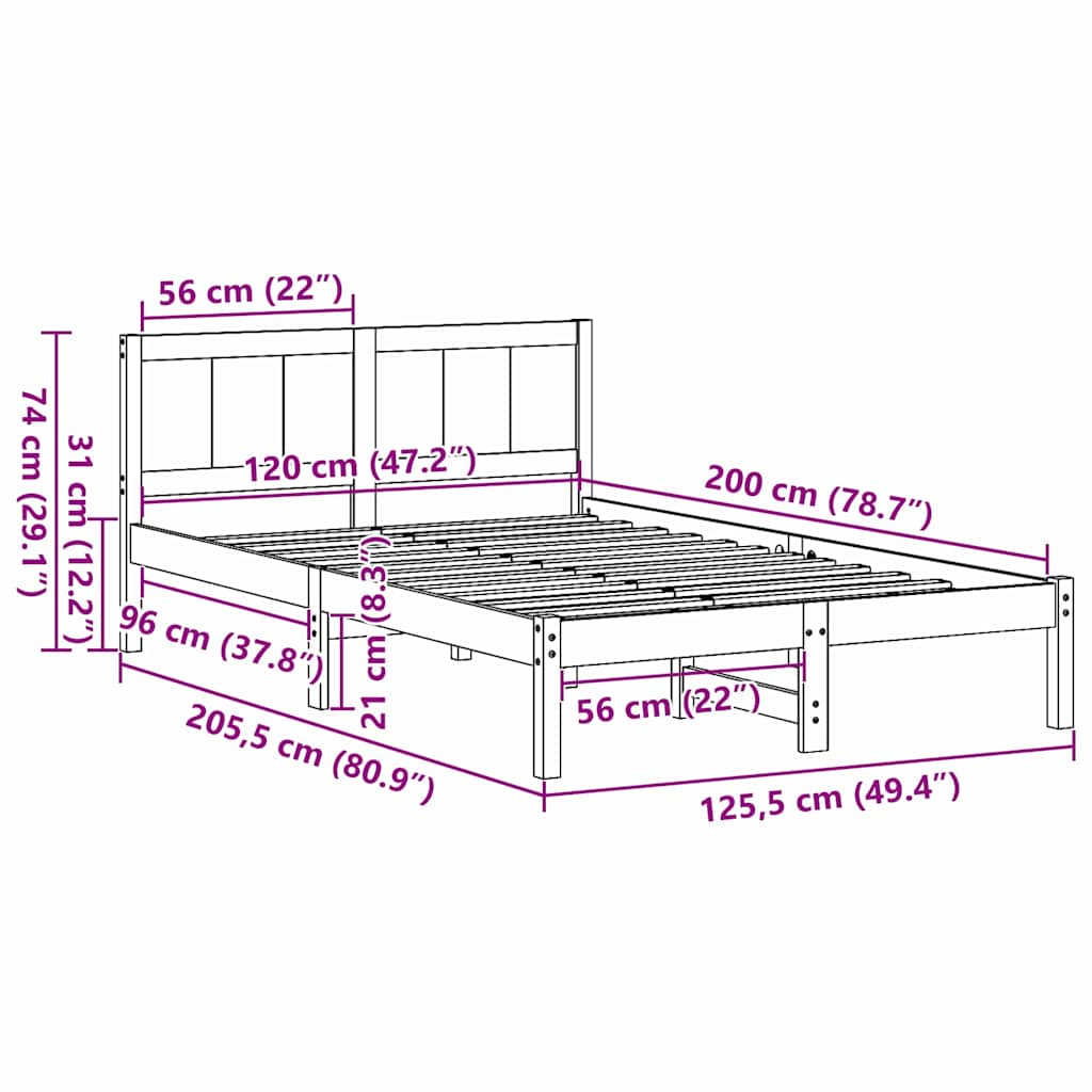 Cadre de lit Marron 120 x 200 cm Bois de pin massif - XIOS