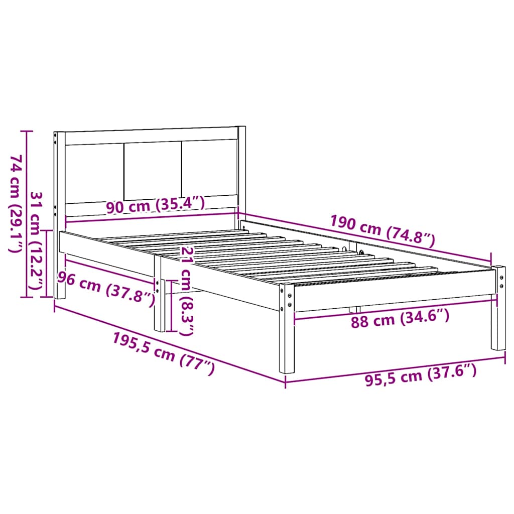 Cadre de lit Marron 90 x 190 cm Bois de pin massif - XIOS