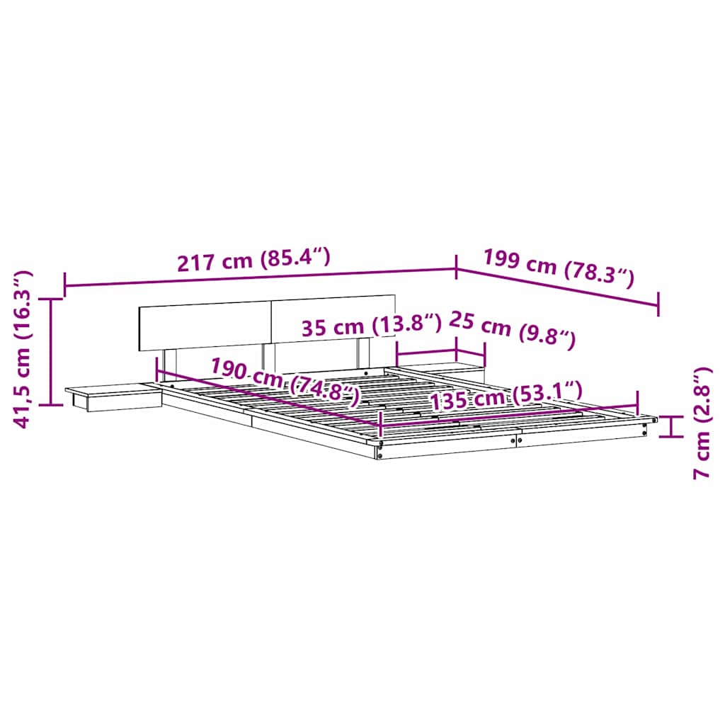 Cadre de lit Marron 135 x 190 cm bois - XIOS