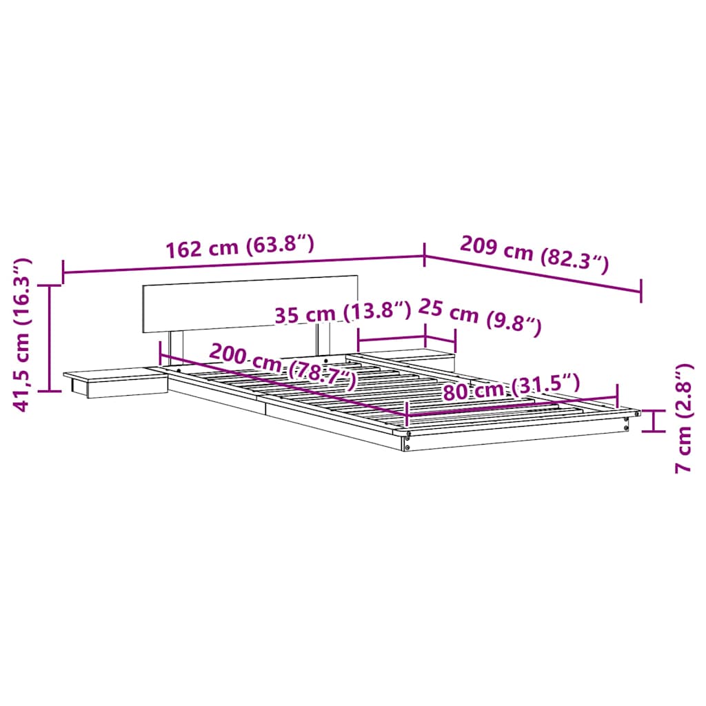 Cadre de lit Marron 80 x 200 cm bois - XIOS