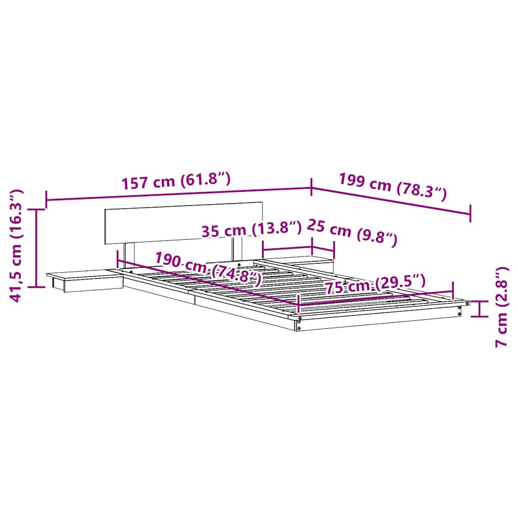 Cadre de lit Marron 75 x 190 cm bois - XIOS