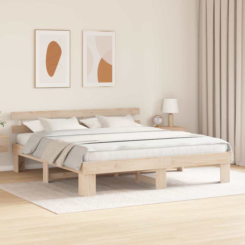 Cadre de lit avec tête de lit Naturel 200 x 200 cm Pin massif - XIOS
