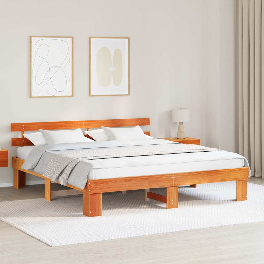 Cadre de lit avec tête de lit Brun cire 200 x 200 cm Pin massif - XIOS