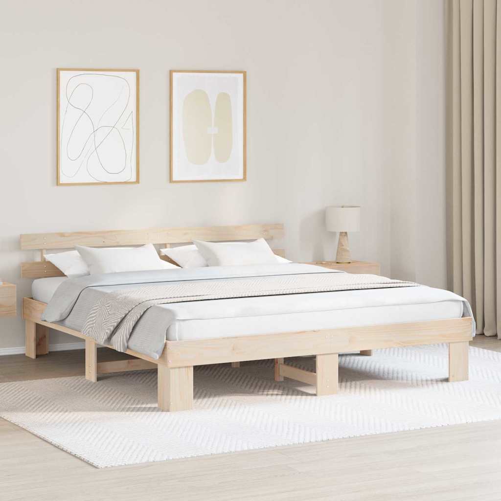 Cadre de lit avec tête de lit Naturel 180 x 200 cm Pin massif - XIOS