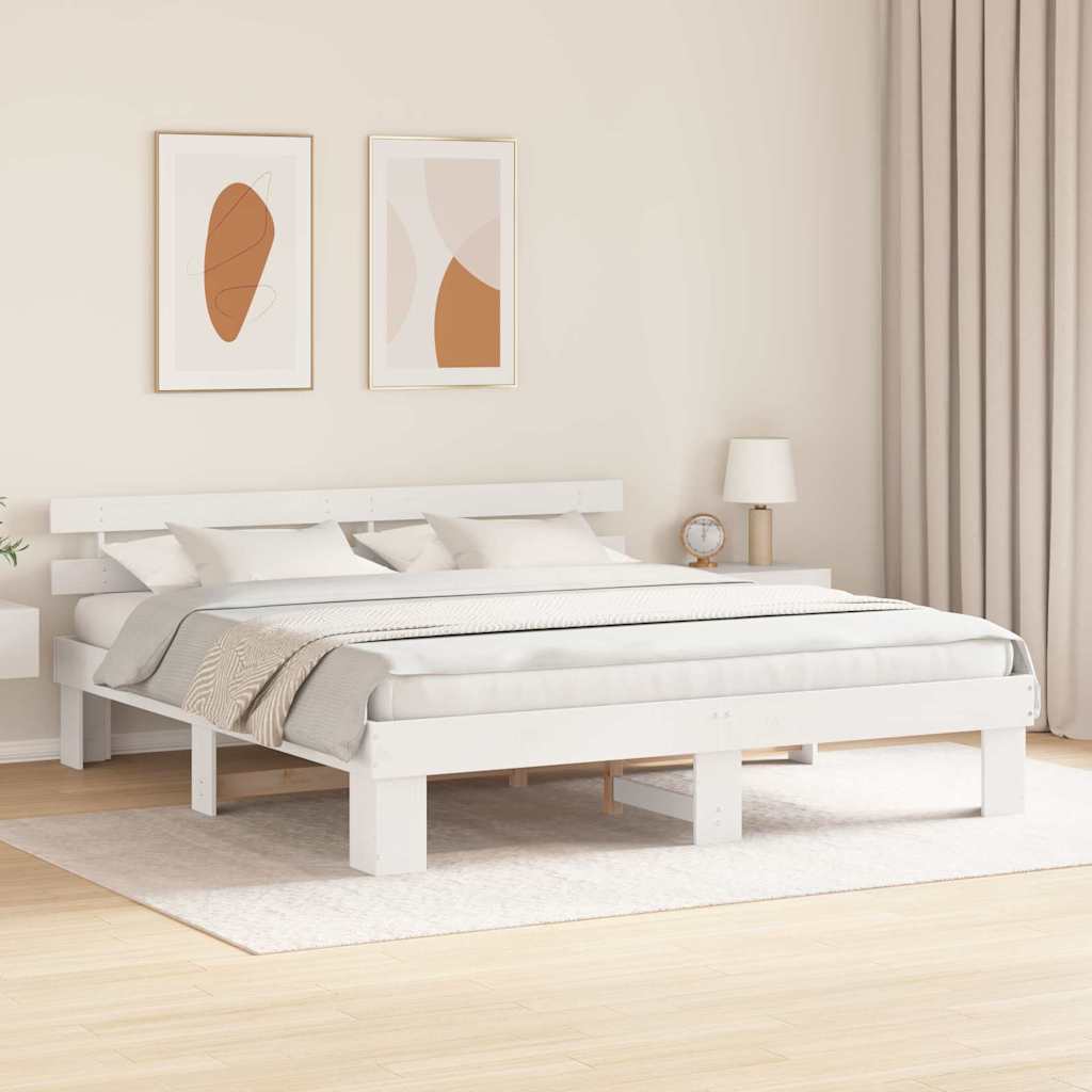 Cadre de lit avec tête de lit Blanc 180 x 200 cm Pin massif - XIOS