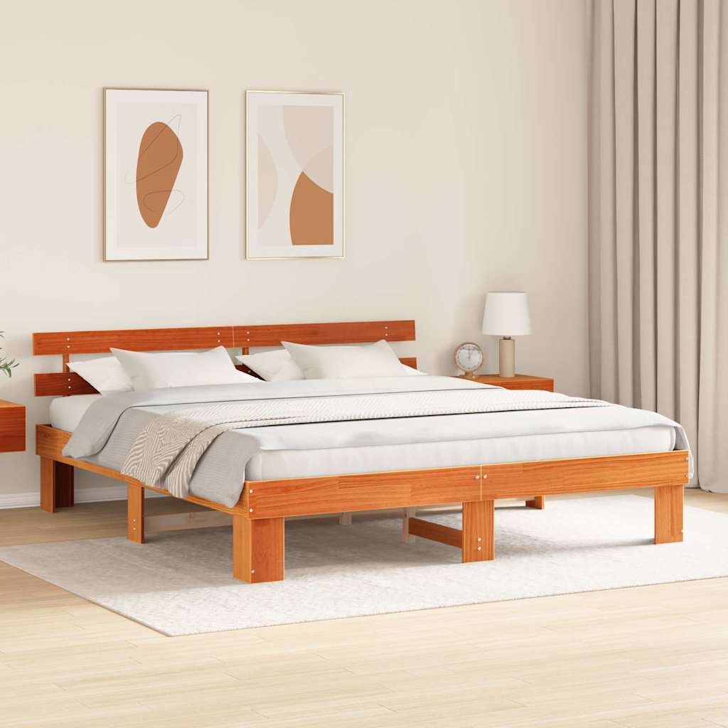 Cadre de lit avec tête de lit Brun cire 180 x 200 cm Pin massif - XIOS