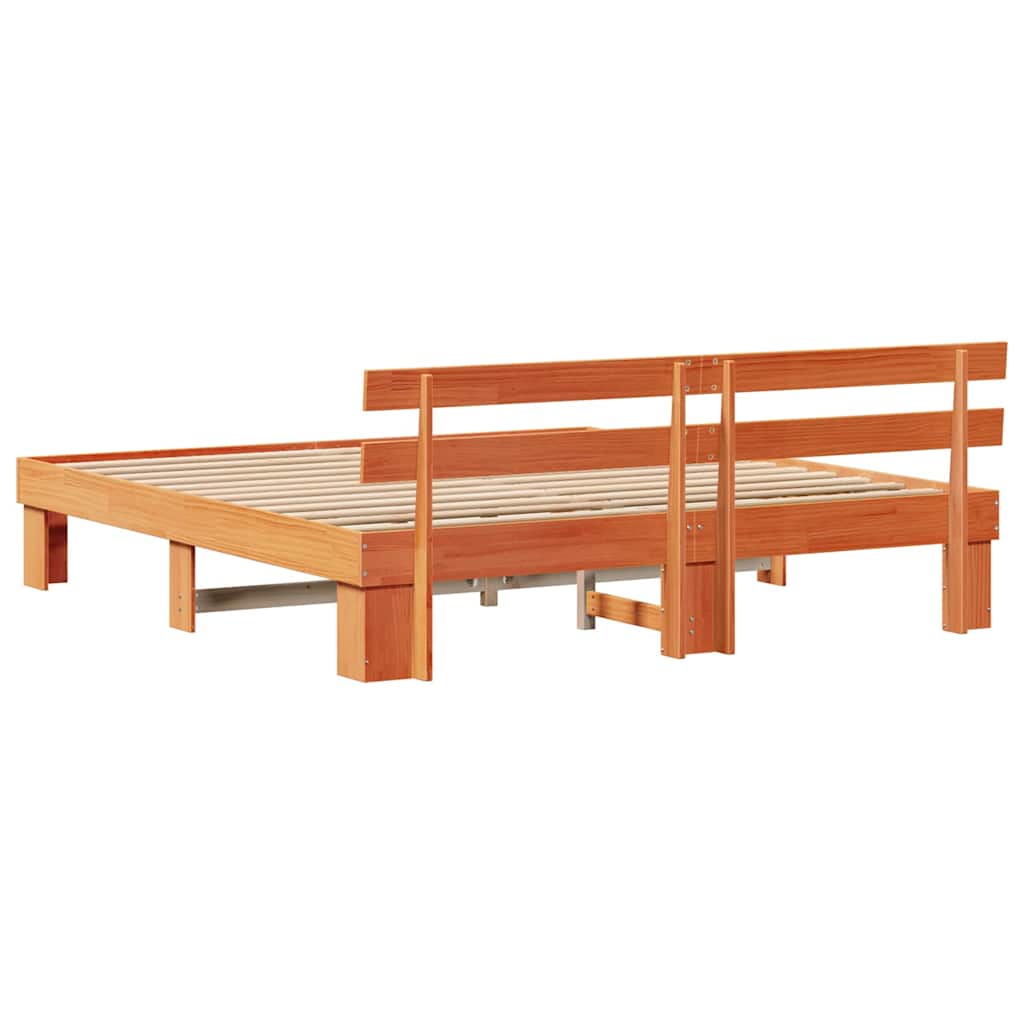 Cadre de lit avec tête de lit Brun cire 180 x 200 cm Pin massif - XIOS