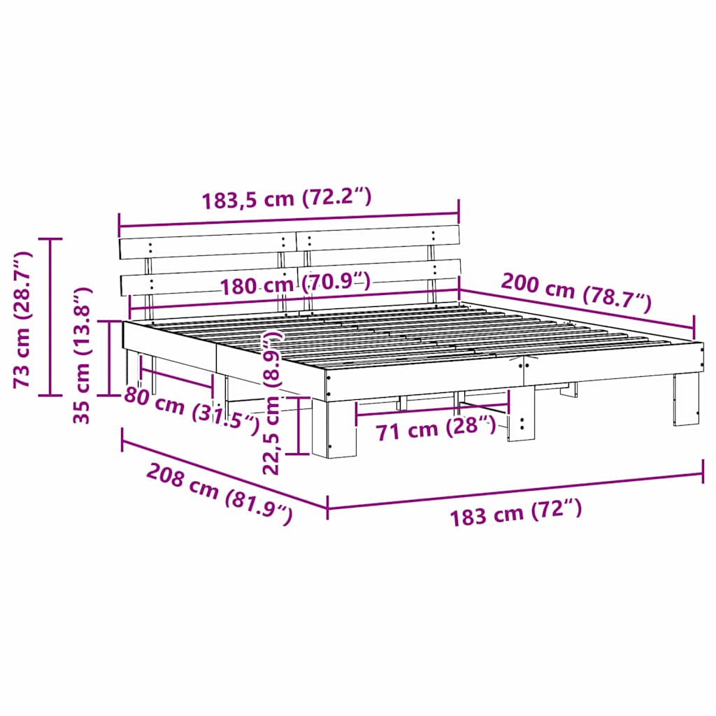 Cadre de lit avec tête de lit Brun cire 180 x 200 cm Pin massif - XIOS