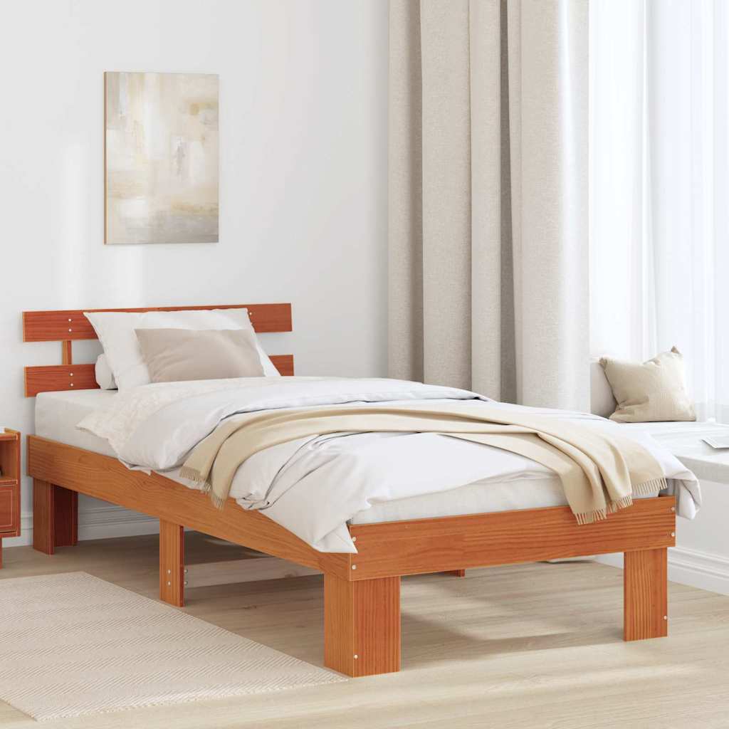Cadre de lit avec tête de lit Brun cire 75 x 190 cm Pin massif - XIOS