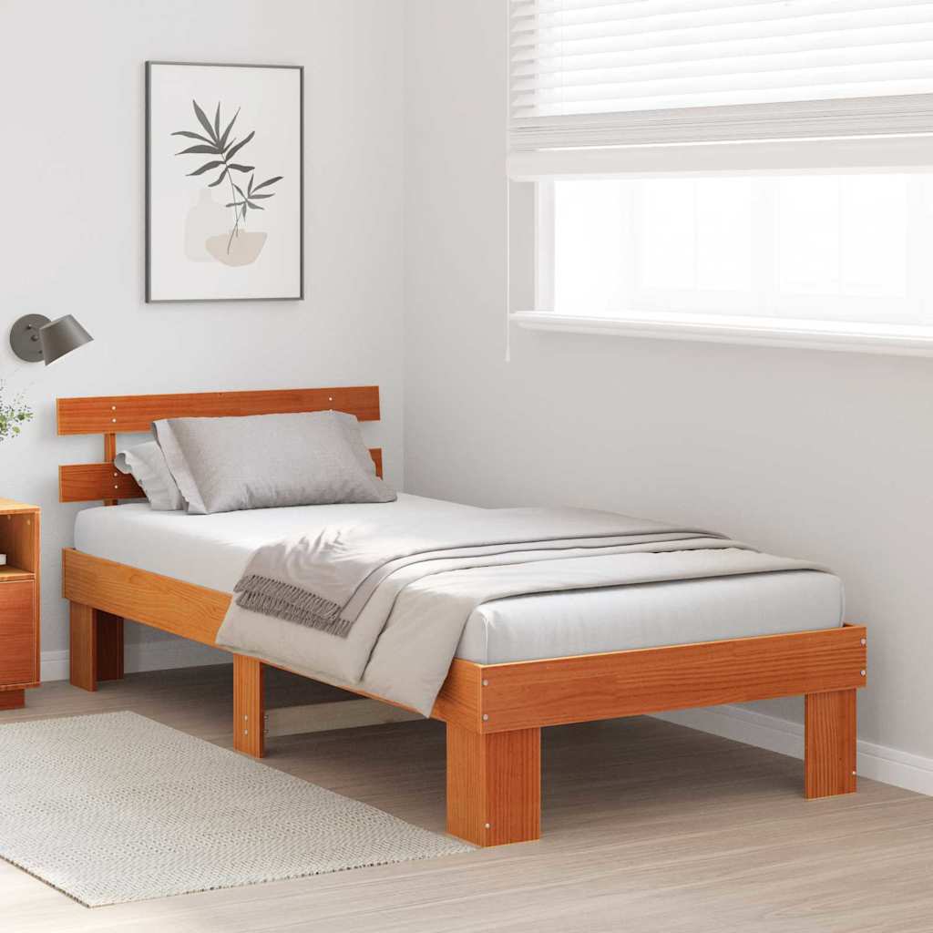 Cadre de lit avec tête de lit Brun cire 75 x 190 cm Pin massif - XIOS