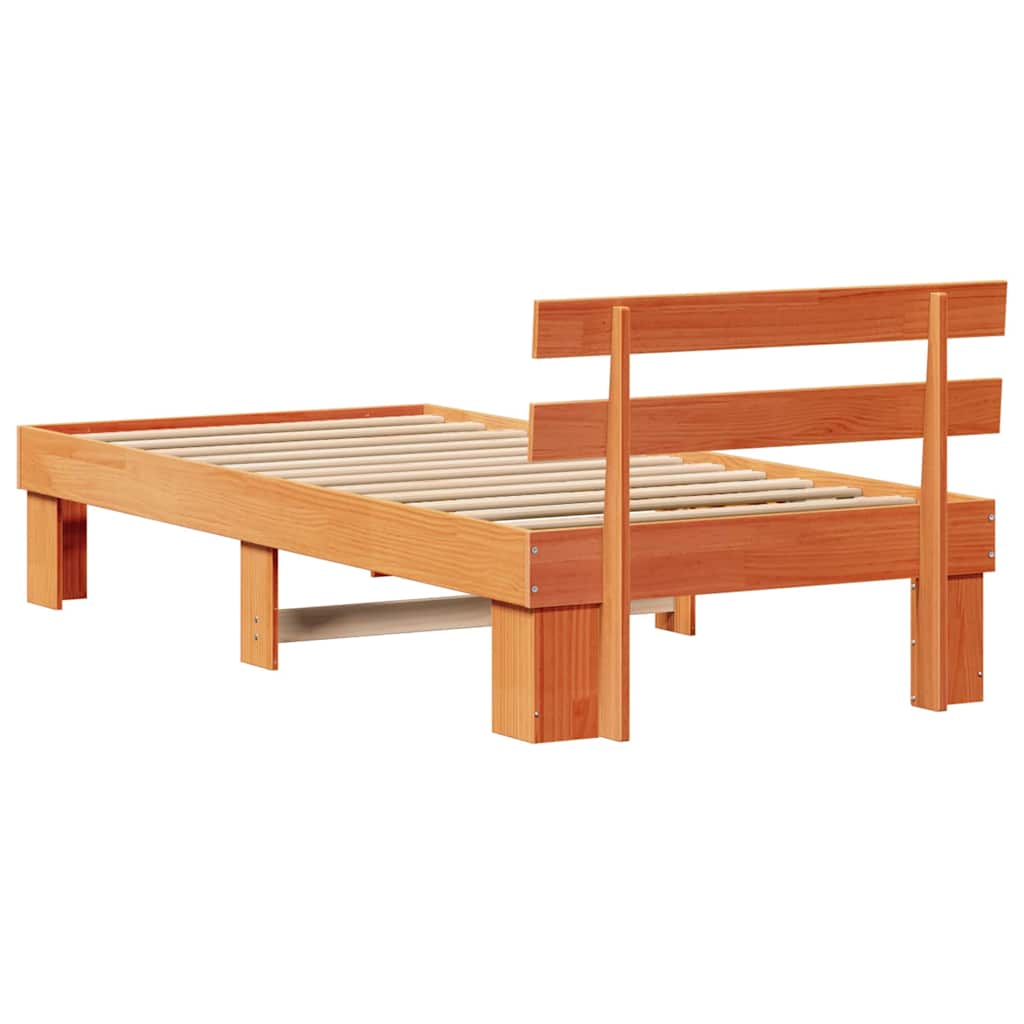 Cadre de lit avec tête de lit Brun cire 75 x 190 cm Pin massif - XIOS