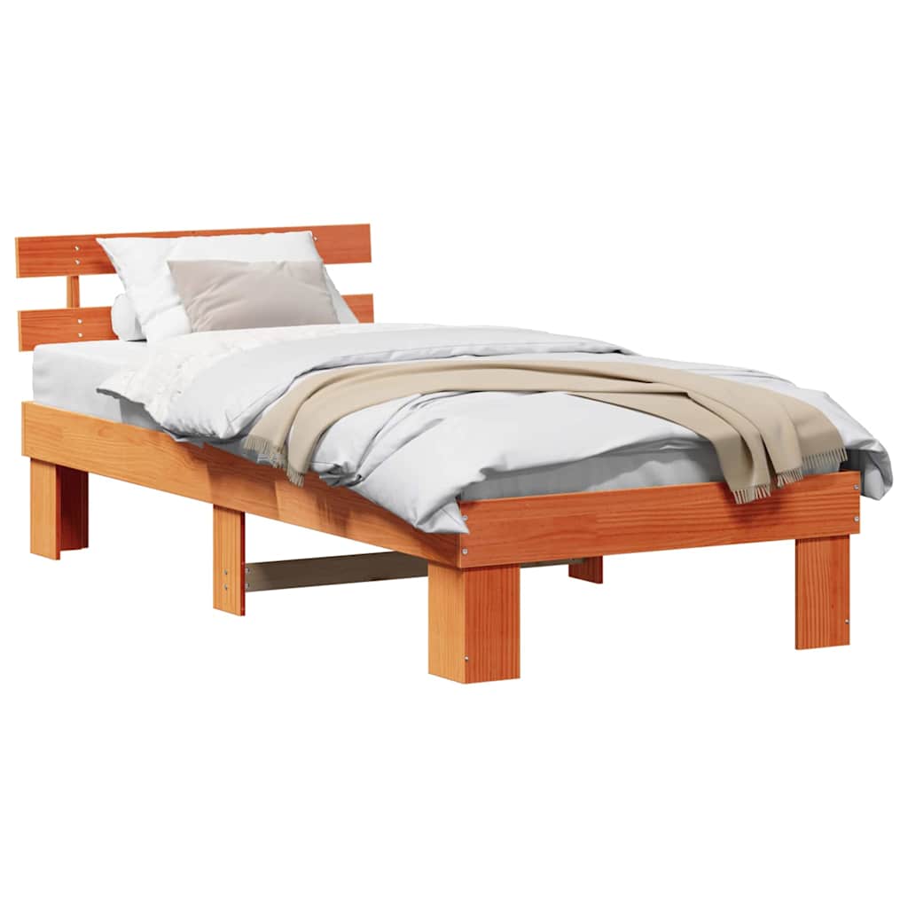 Cadre de lit avec tête de lit Brun cire 75 x 190 cm Pin massif - XIOS