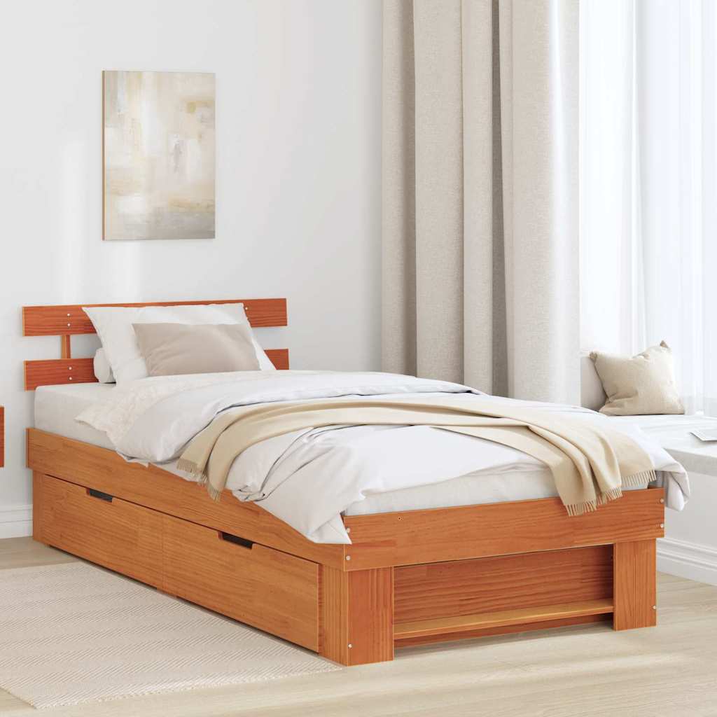 Cadre de lit avec tête de lit Brun cire 100 x 200 cm Pin massif - XIOS