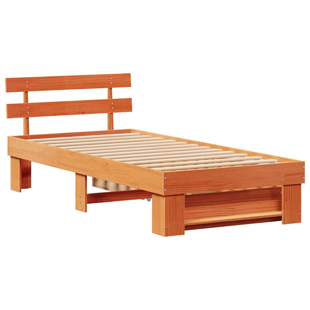Cadre de lit avec tête de lit Brun cire 100 x 200 cm Pin massif - XIOS