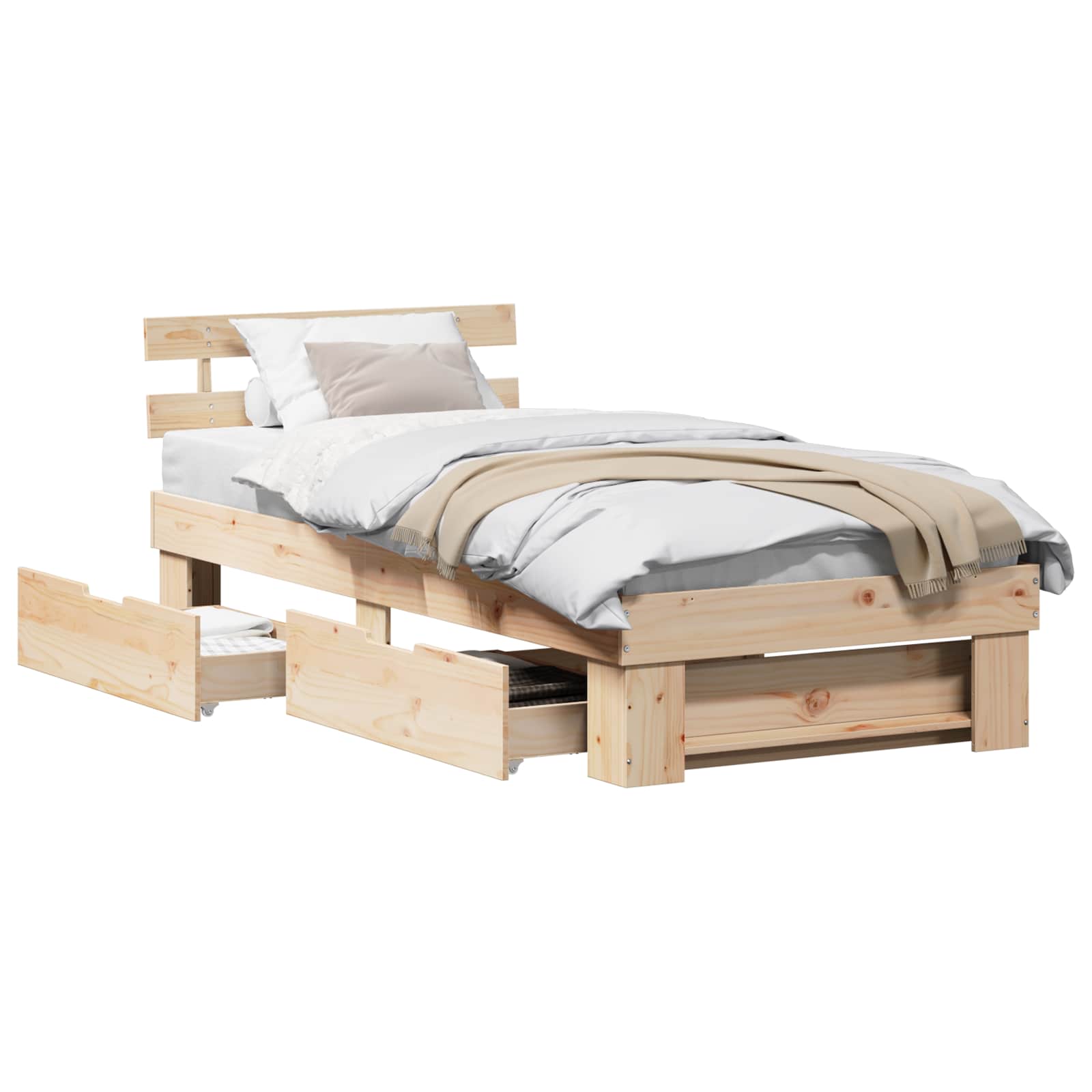 Cadre de lit avec tête de lit Naturel 90 x 200 cm Pin massif - XIOS