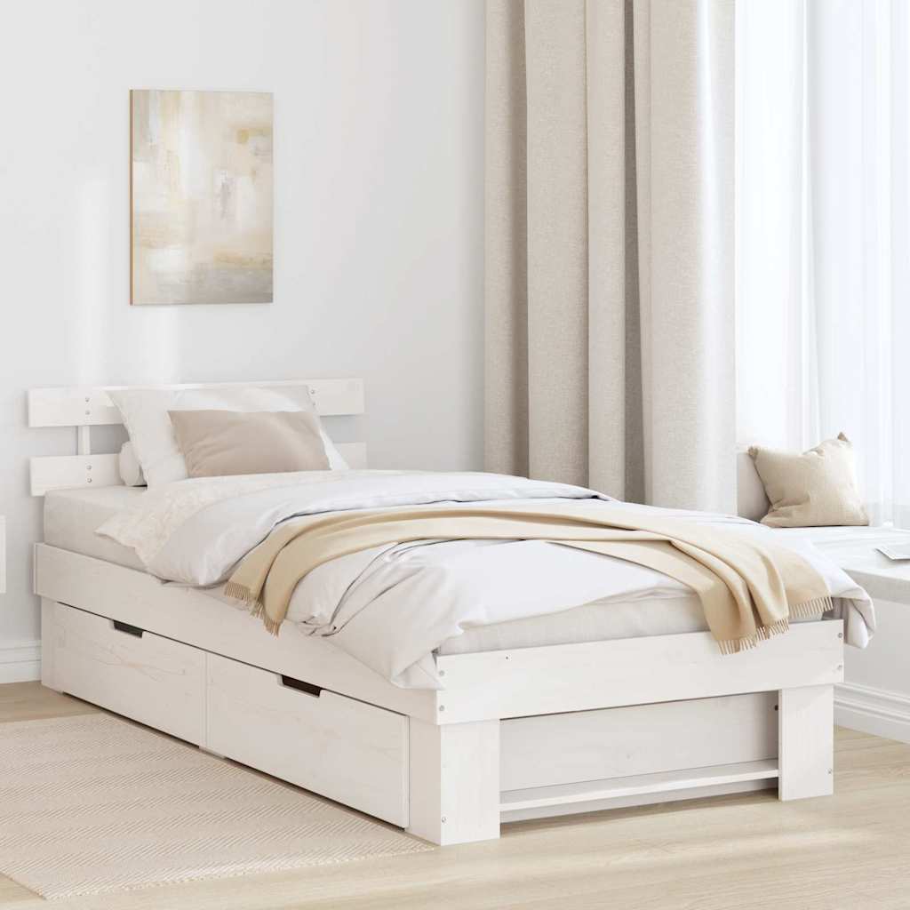Cadre de lit avec tête de lit Blanc 90 x 200 cm Pin massif - XIOS