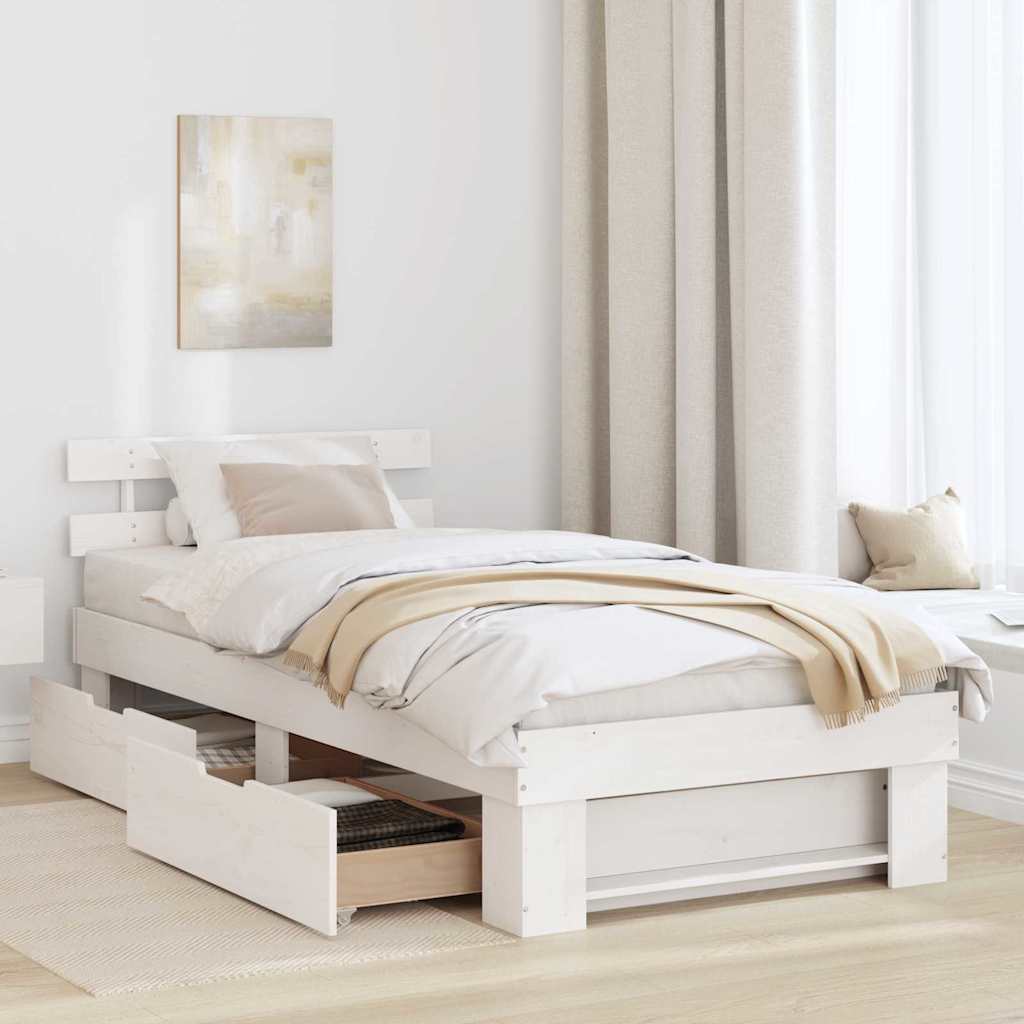 Cadre de lit avec tête de lit Blanc 90 x 200 cm Pin massif - XIOS