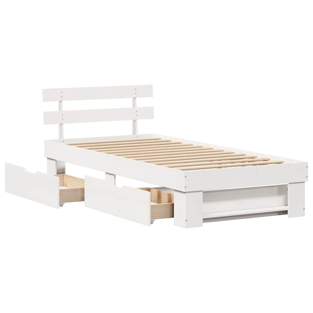 Cadre de lit avec tête de lit Blanc 90 x 200 cm Pin massif - XIOS