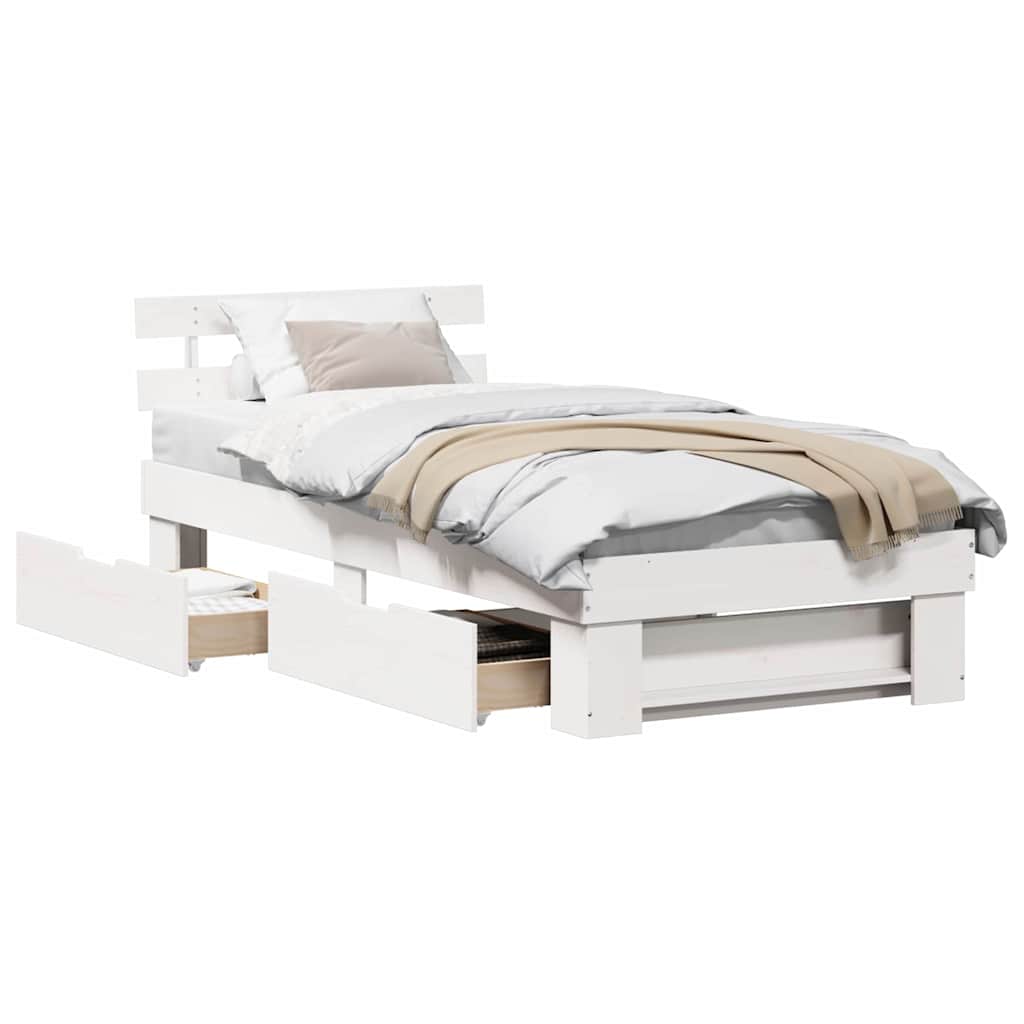 Cadre de lit avec tiroir Blanc 80 x 200 cm Bois massif en pin - XIOS