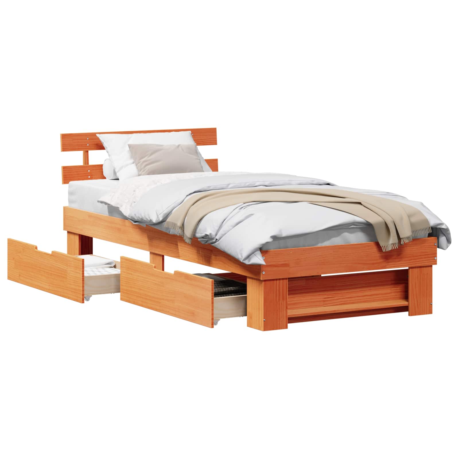 Cadre de lit avec tête de lit Brun cire 90 x 190 cm Pin massif