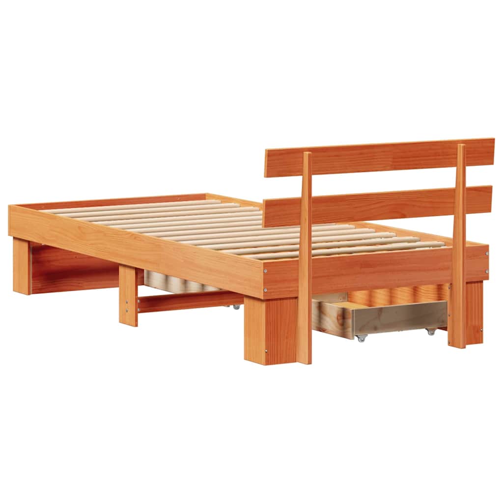 Cadre de lit avec tête de lit Brun cire 90 x 190 cm Pin massif - XIOS