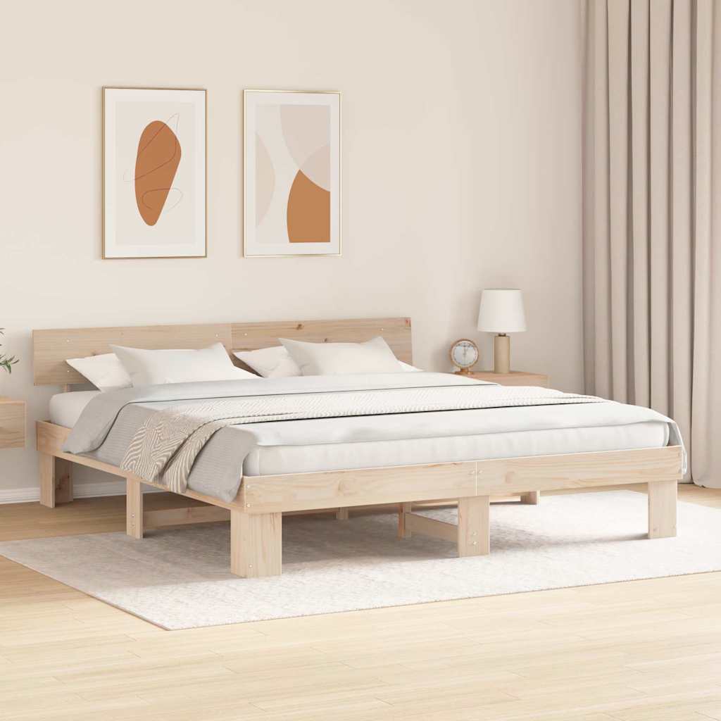 Cadre de lit avec tête de lit Naturel 180 x 200 cm Pin massif - XIOS