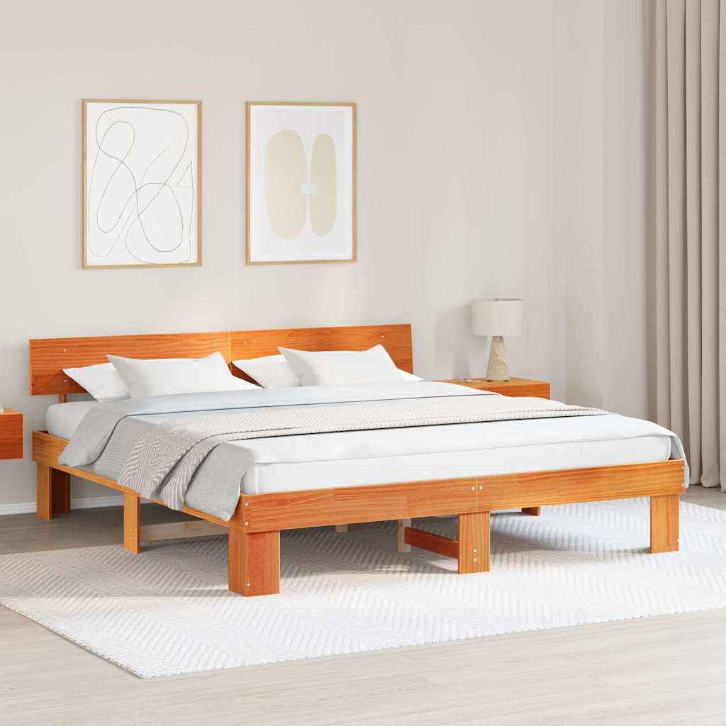Cadre de lit avec tête de lit Brun cire 180 x 200 cm Pin massif - XIOS