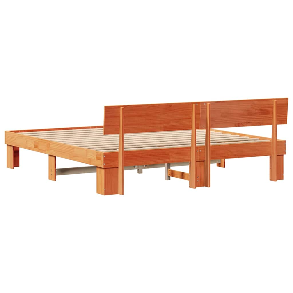 Cadre de lit avec tête de lit Brun cire 180 x 200 cm Pin massif - XIOS