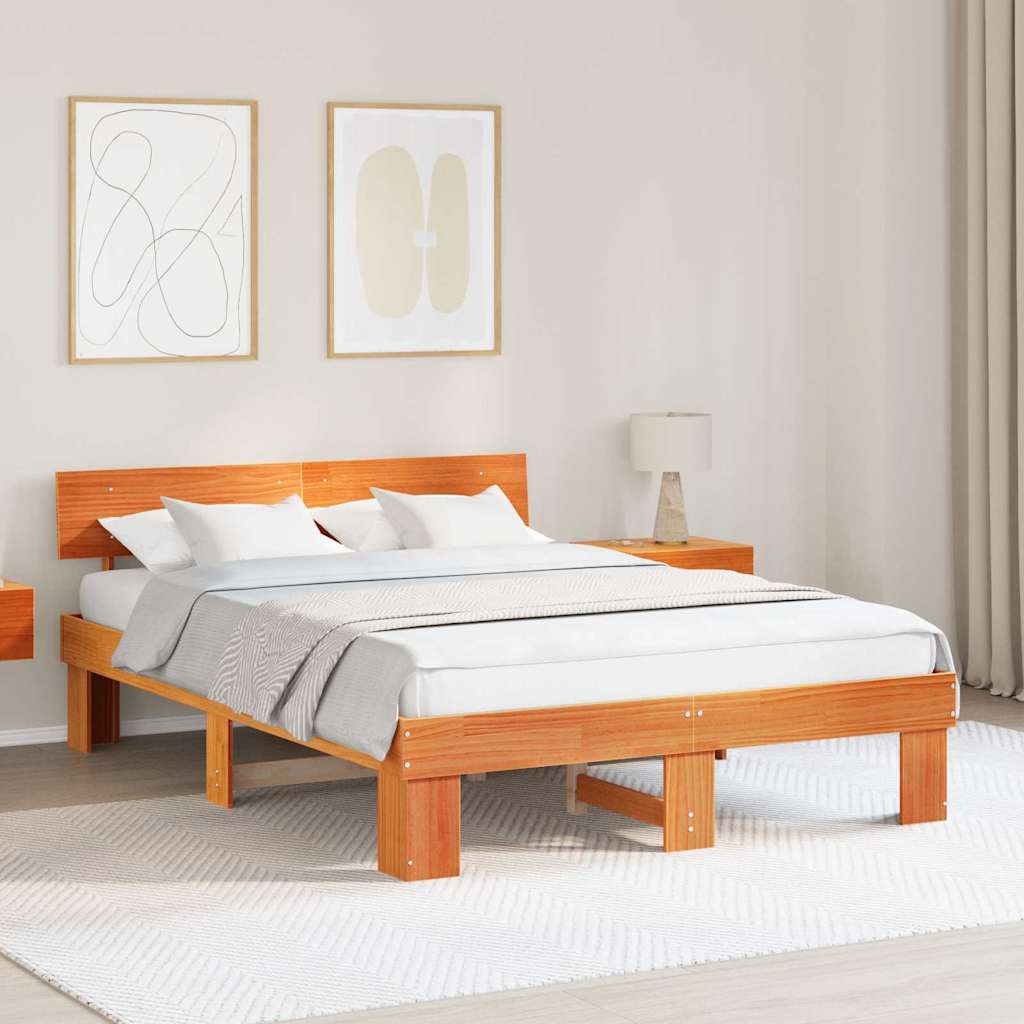 Cadre de lit avec tête de lit Brun cire 160 x 200 cm Pin massif - XIOS