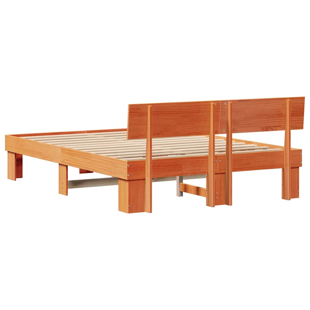 Cadre de lit avec tête de lit Brun cire 150 x 200 cm Pin massif - XIOS