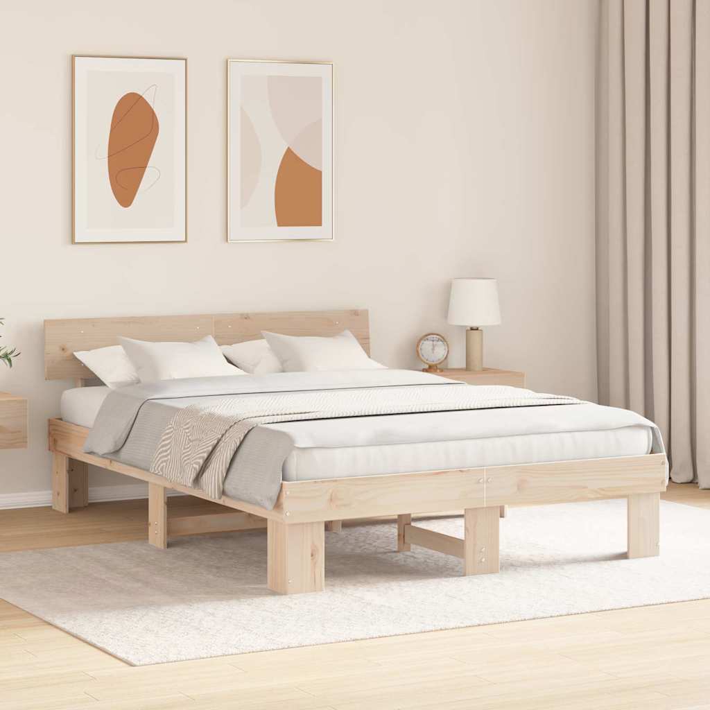 Cadre de lit avec tête de lit Naturel 140 x 200 cm Pin massif - XIOS