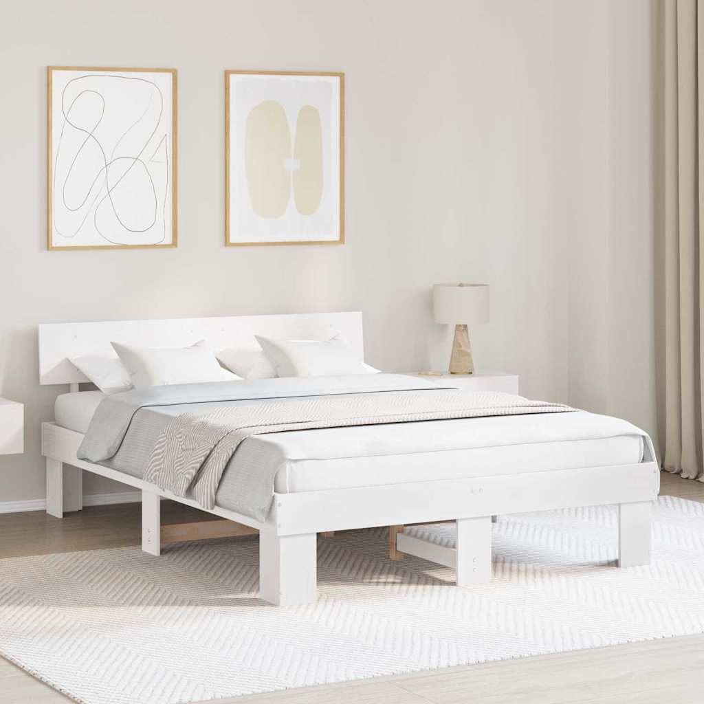 Cadre de lit avec tête de lit Blanc 140 x 200 cm Pin massif - XIOS