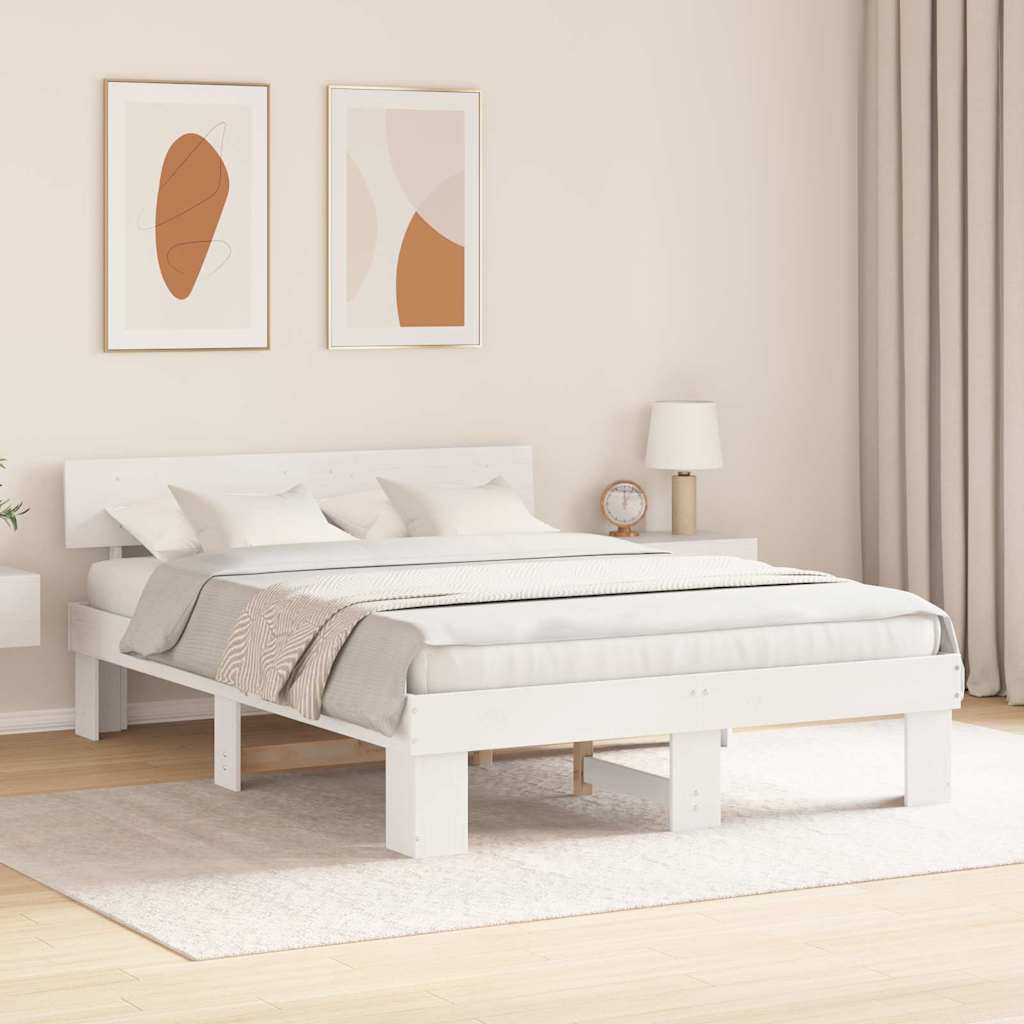 Cadre de lit avec tête de lit Blanc 140 x 200 cm Pin massif - XIOS