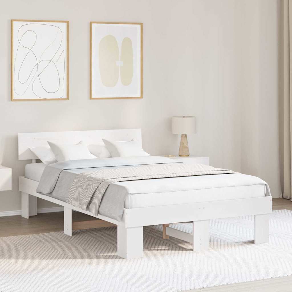 Cadre de lit avec tête de lit Blanc 140 x 190 cm Pin massif - XIOS
