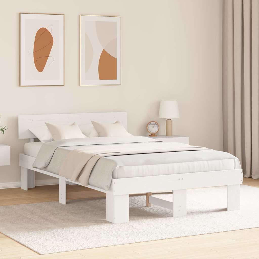 Cadre de lit avec tête de lit Blanc 140 x 190 cm Pin massif - XIOS