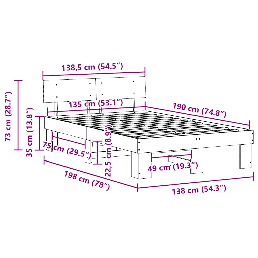 Cadre de lit Marron cire 135 x 190 cm Bois massif en pin - XIOS