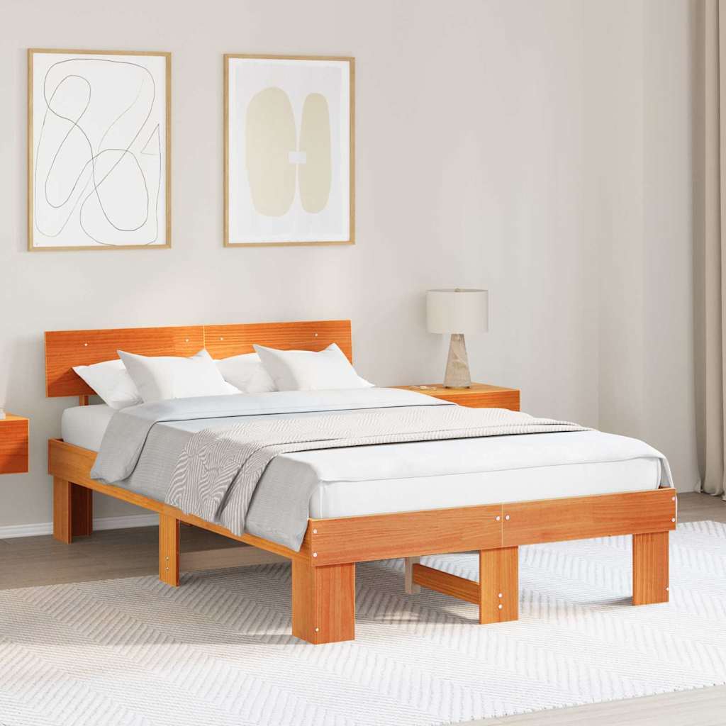 Cadre de lit avec tête de lit Brun cire 120 x 190 cm Pin massif - XIOS