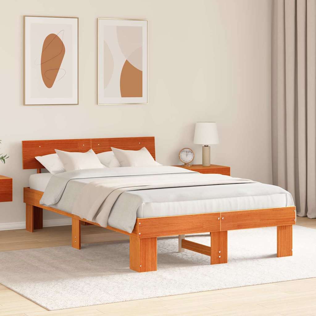 Cadre de lit avec tête de lit Brun cire 120 x 190 cm Pin massif - XIOS