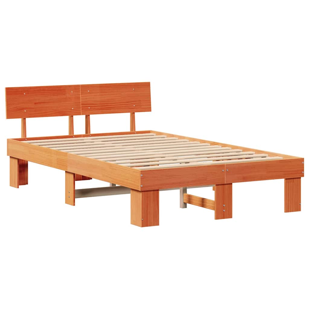 Cadre de lit avec tête de lit Brun cire 120 x 190 cm Pin massif - XIOS